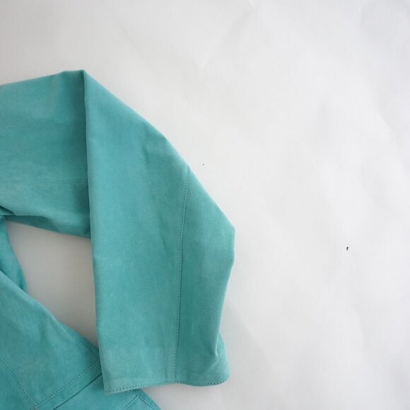 Vintage Denver Hayes Teal 100% Suede Leather Button Up Blazer Jacket 2Xl - Picture 3 of 13